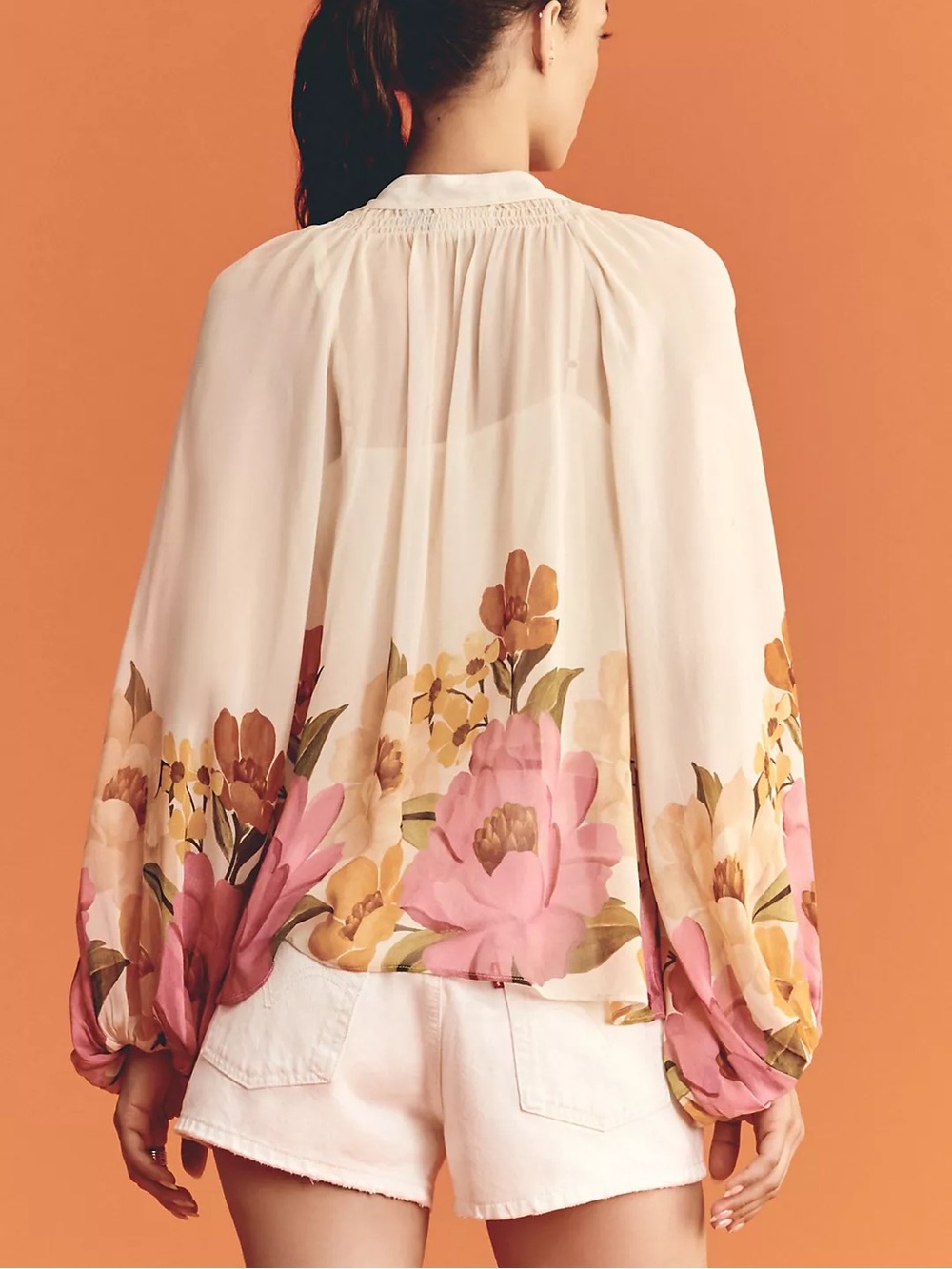 Farm Rio for Anthropologie Puff-Sleeve Boat-Neck Blouse Size M - Picture 6 of 9